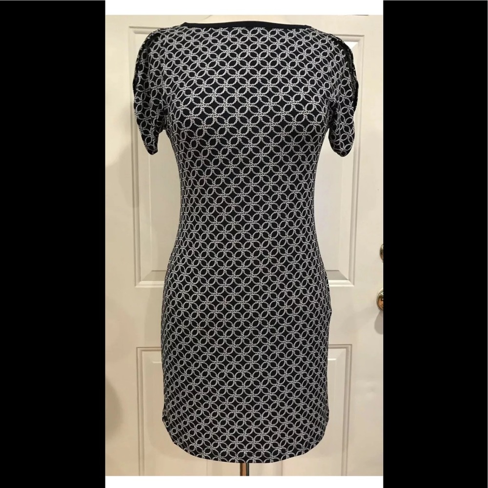 Michael Kors printed short sleeve mini stretch dress true navy white P PXS